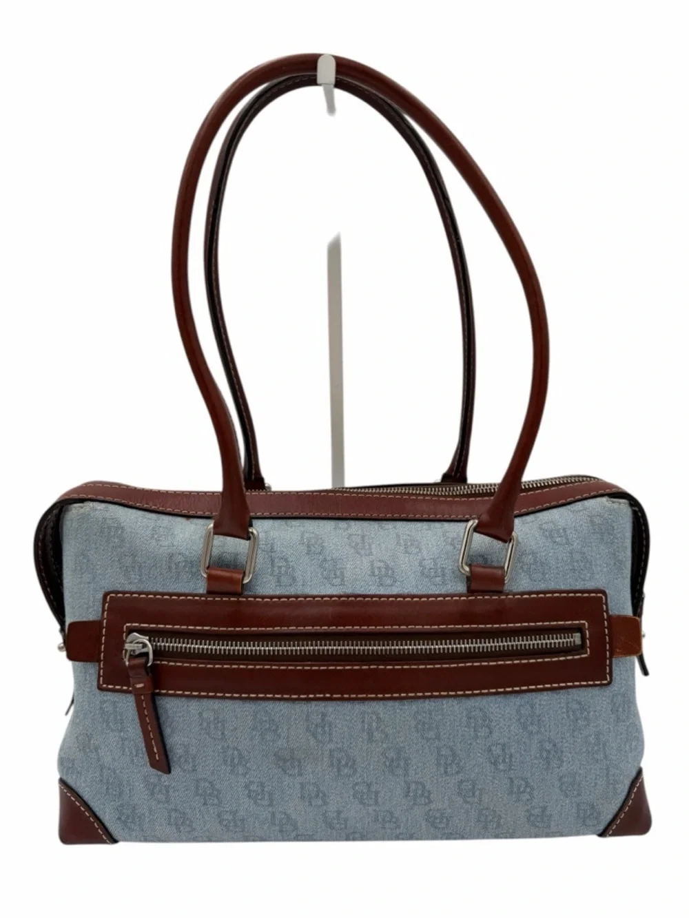 Dooney & Bourke Denim Monogram Cargo Satchel Set Brown Leather DB Logo Y2K